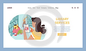 Library interaction concept. Flat vector