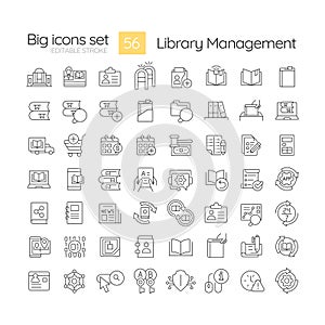 Library management linear icons set