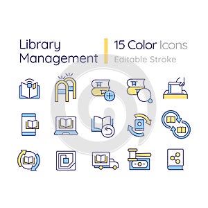 Library organization RGB color icons set