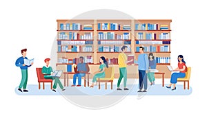 Library Reading Room Students Studying Knowledge, vector design Generative AI