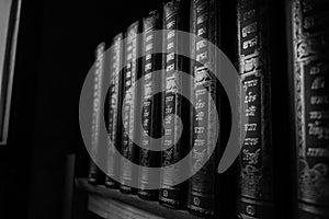 Library with rows of old antique books