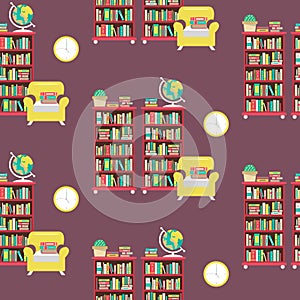 Library scene in flat design style