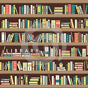 Library scene illustration in flat design