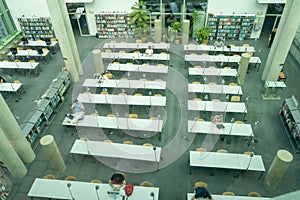 Library of Warsaw University. Polish modern architecture. Poland higher education.