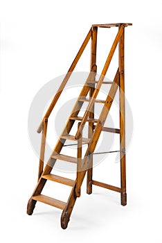 Library wooden stepladder isolated on white