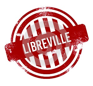 Libreville - Red grunge button, stamp