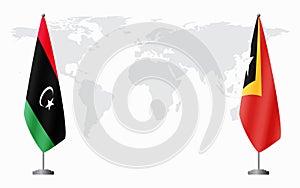 Libya and East Timor flags for official meeting