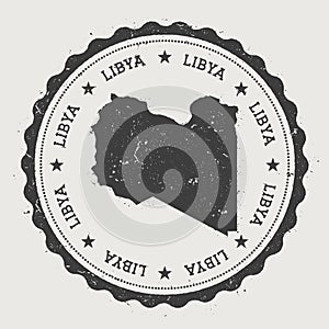 Libya hipster round rubber stamp with country map.