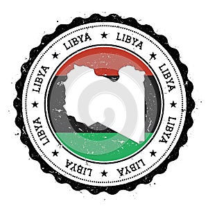Libya map and flag in vintage rubber stamp of.