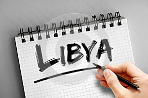 Libya text on notepad, concept background