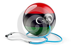 Libyan flag with stethoscope. Health care in Libya concept, 3D rendering