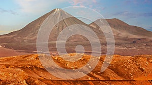 Licancabur and Juriques volcanoes from the Cordillera de la Sal, Atacama desert, Chile