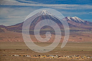 Licancabur mountain volcano peak with san pedro de Atacama