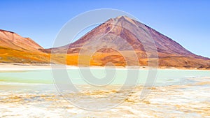 Licancabur volcano and Green lagoon, Lagune Verde, border between Chile and Bolivia, South America