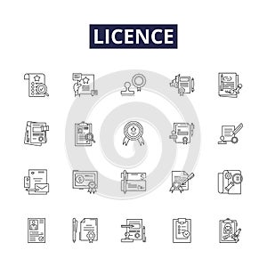 Licence line vector icons and signs. Authorization, Registration, Accord, Credential, Concession, Certificate, Vacation