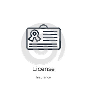 Licencie ikona. tenký lineárne licencie načrtnúť ikona izolované na bielom pozadí poistenie. linka vektor licencie 