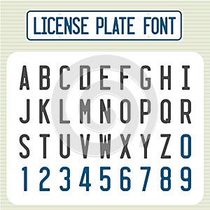 License plate font. Car identification number letters set. photo