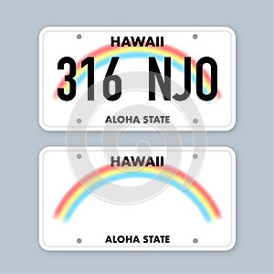 License plate of hawaii. Car number plate. Vector stock illustration.