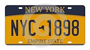 License plate isolated on white background. New York license plate with numbers and letters. Badge for t-shirt graphic