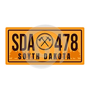 License plate old collection, vintage south dakota car number isolated on white vector illustration. American