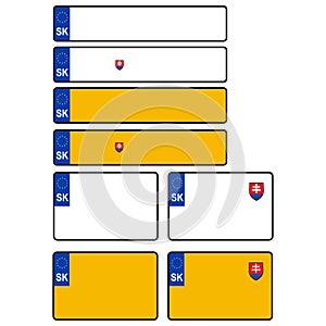 License plate of Slovakia. Vehicle registration plates frame sign. Slovak car number plate template. EU country identifier. flat