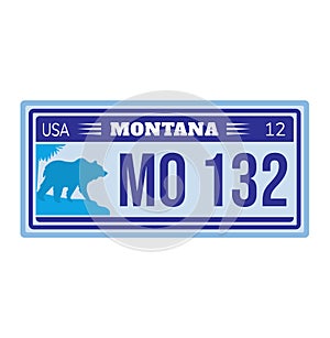 License plate from usa montana car vector illustration. Old automobile vintage collection with registration number plate