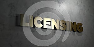 Licensing - Gold sign mounted on glossy marble wall - 3D rendered royalty free stock illustration