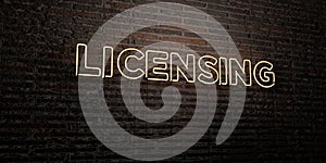 LICENSING -Realistic Neon Sign on Brick Wall background - 3D rendered royalty free stock image