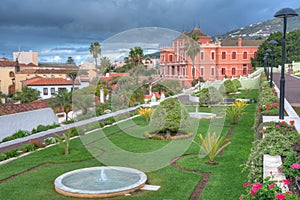 Liceo de Taoro viewed from Victoria garden at la Orotava town at Tenerife, Canary Islands, Spain photo