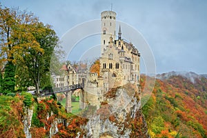 Lichtenstein Castle in the autumn, Baden-Wuerttemberg, Germany photo