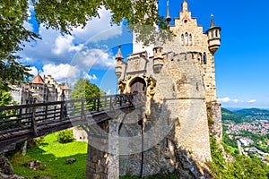 Lichtenstein Castle with bridge, Baden-Wurttemberg, Germany