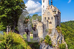 Lichtenstein Castle on mountain top, Germany, Europe