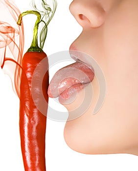 Licking chili pepper