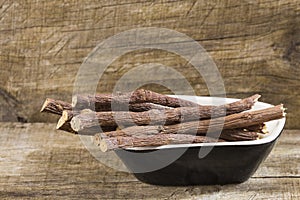 Licorice roots - Glycyrrhiza glabra. Top view