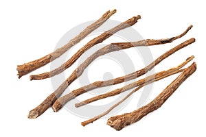 Licorice roots isolated on white background