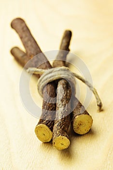 Licorice roots, selective focus