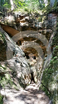 Licu Langu Sandstone Cliffs. The Big Langu Cave. Sand Formations at Lode