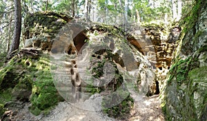 Licu Langu Sandstone Cliffs. The Big Langu Cave. Sand Formations at Lode