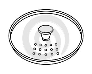 Lid vector icon. Glass cap with a plastic handle, holes for steam and water. Kitchen tool - cover for frying pan, pot