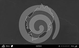Lida District highlighted, Belarus. Grayscale