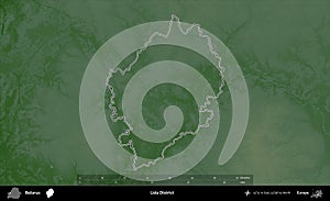 Lida District outlined, Belarus. Physical