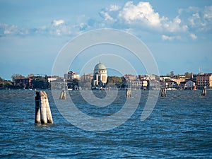 Lido-Pellestrina island seen from San Giorgio Maggiore, Venice, Italy