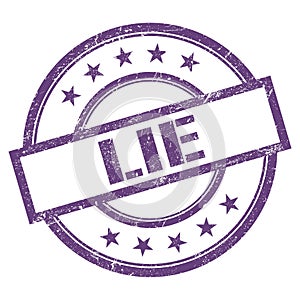 LIE text written on purple violet vintage stamp