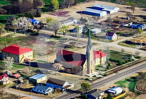 Liebenthal, KS USA - Aerial View of the Volga German Town of Schoenchen and its St Joseph`s Church
