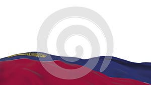 Liechtenstein fabric flag waving on the wind loop. Liechtenstein embroidery stiched cloth banner swaying on the breeze. Half-