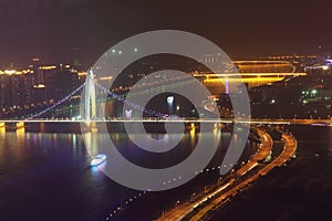 Liede Bridge, road, ship at night