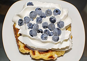 Liege Belgian Waffles with Pearl Sugar  with cream and blueberry