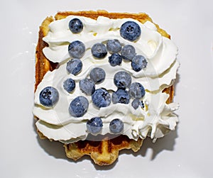 Liege Belgian Waffles with Pearl Sugar  with cream and blueberry