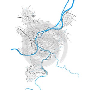 Liege, Belgium Black and White high resolution vector map