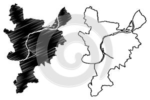 Liege City Kingdom of Belgium, Wallonia map vector illustration, scribble sketch City of Liege map